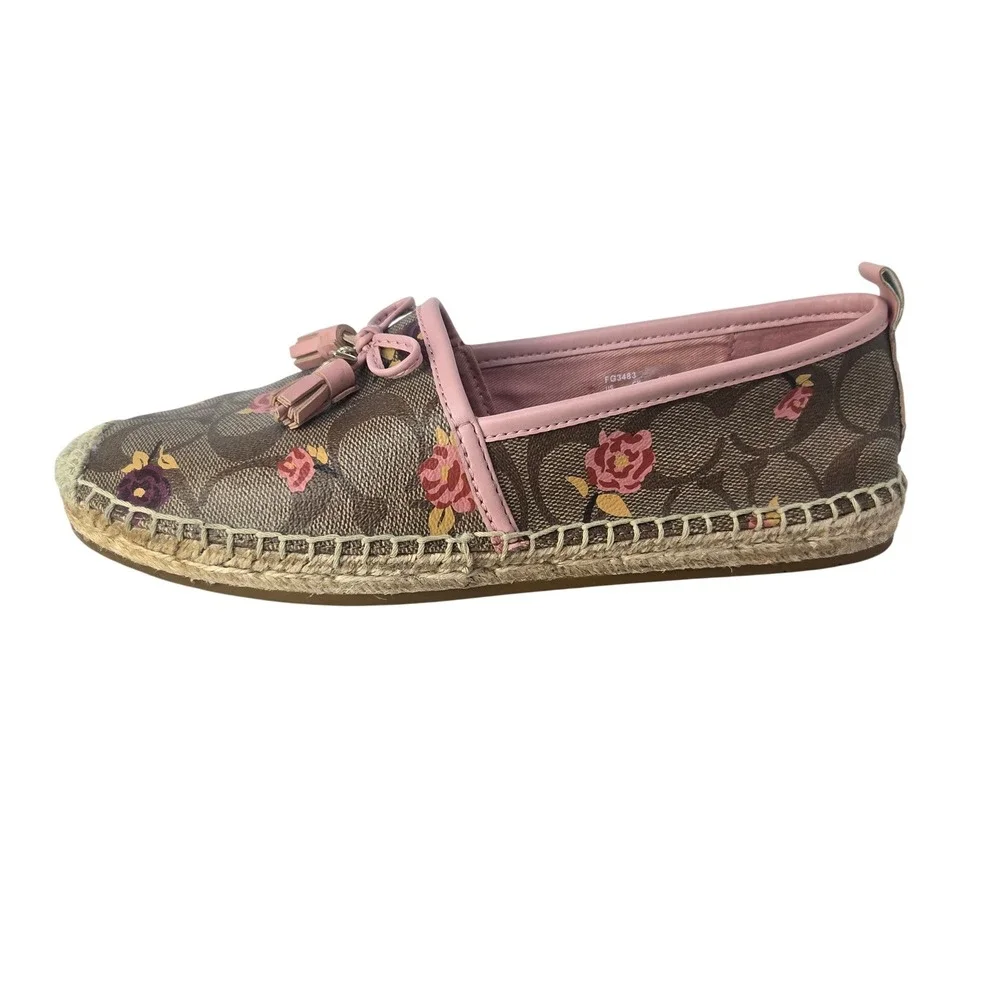 Coach Shoe Women's size 6.5 Carley Espadrilles Pink Floral Signature Canvas #998